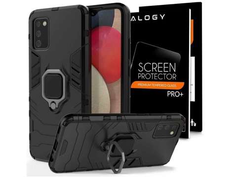 Etui Alogy Stand Ring Armor do Samsung Galaxy A02s/ A03s 164mm czarne + Szkło