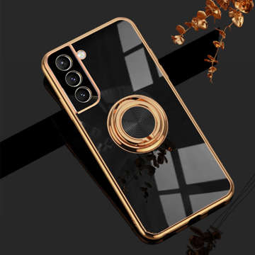 Etui Alogy TPU Luxury Ring Case z uchwytem na palec do Samsung Galaxy S21 FE 5G czarne ze złotą ramką