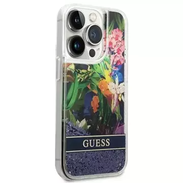 Etui Guess GUHCP14LLFLSB do Apple iPhone 14 Pro 6,1" niebieski/blue hardcase Flower Liquid Glitter