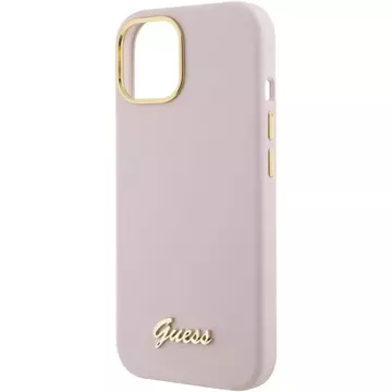 Etui Guess GUHCP15SSMBSLP do iPhone 15 6.1" różowy/pink hardcase Silicone Script Metal Logo & Frame