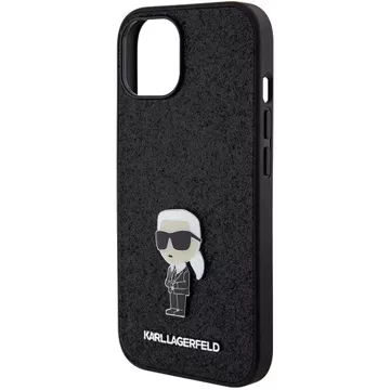 Etui Karl Lagerfeld KLHCP15SGKNPSK do iPhone 15 6.1" czarny/black hardcase Fixed Glitter Ikonik Logo Metal Pin