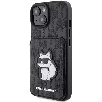 Etui Karl Lagerfeld KLHCP15SSAKCNSCK do iPhone 15 6.1" czarny/black hardcase Saffiano Cardslots and Stand Monogram Choupette