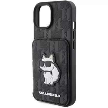 Etui Karl Lagerfeld KLHCP15SSAKCNSCK do iPhone 15 6.1" czarny/black hardcase Saffiano Cardslots and Stand Monogram Choupette