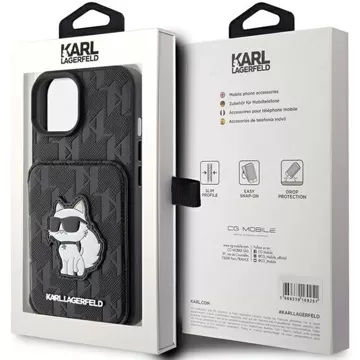 Etui Karl Lagerfeld KLHCP15SSAKCNSCK do iPhone 15 6.1" czarny/black hardcase Saffiano Cardslots and Stand Monogram Choupette