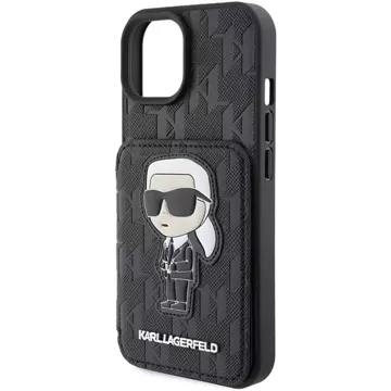 Etui Karl Lagerfeld KLHCP15SSAKKNSCK do iPhone 15 6.1" czarny/black hardcase Saffiano Cardslots and Stand Monogram Ikonik Patch