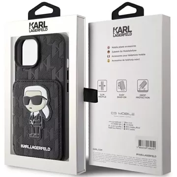 Etui Karl Lagerfeld KLHCP15SSAKKNSCK do iPhone 15 6.1" czarny/black hardcase Saffiano Cardslots and Stand Monogram Ikonik Patch