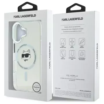 Etui Karl Lagerfeld  do iPhone 16 6.1" Biały Hardcase IML Metal Choupette Head MagSafe