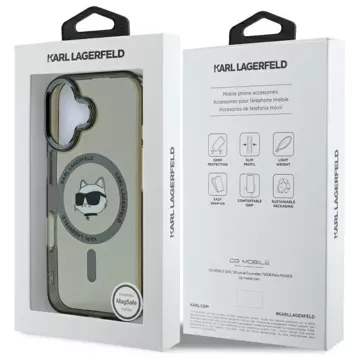 Etui Karl Lagerfeld do iPhone 16 6.1" Czarny Hardcase IML Metal Choupette Head MagSafe