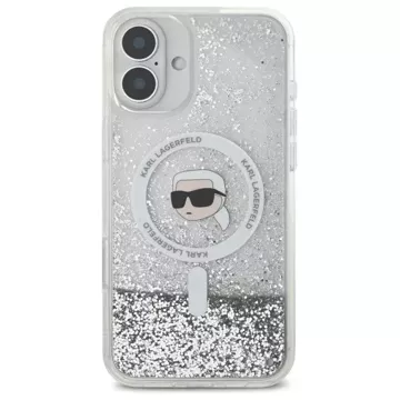 Etui Karl Lagerfeld do iPhone 16 6.1" Magsafe Hardcase Transparent Liquid Glitter Karl Head 