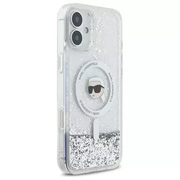 Etui Karl Lagerfeld do iPhone 16 6.1" Magsafe Hardcase Transparent Liquid Glitter Karl Head 