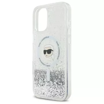 Etui Karl Lagerfeld do iPhone 16 6.1" Magsafe Hardcase Transparent Liquid Glitter Karl Head 