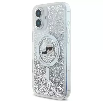 Etui Karl Lagerfeld do iPhone 16 Plus 6.7" Magsafe Hardcase Transparent Liquid Glitter Karl&Choupette Head 