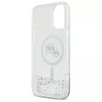 Etui Karl Lagerfeld do iPhone 16 Plus 6.7" Magsafe Hardcase Transparent Liquid Glitter Karl&Choupette Head 