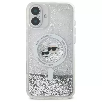 Etui Karl Lagerfeld do iPhone 16 Plus 6.7" Magsafe Hardcase Transparent Liquid Glitter Karl&Choupette Head 