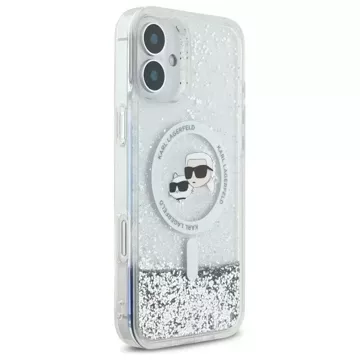 Etui Karl Lagerfeld do iPhone 16 Plus 6.7" Magsafe Hardcase Transparent Liquid Glitter Karl&Choupette Head 