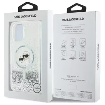 Etui Karl Lagerfeld do iPhone 16 Plus 6.7" Magsafe Hardcase Transparent Liquid Glitter Karl&Choupette Head 