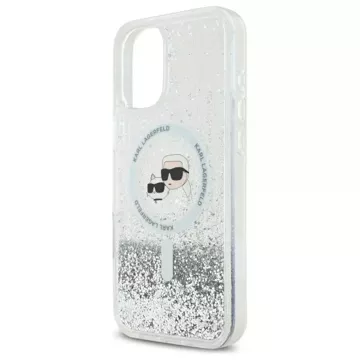 Etui Karl Lagerfeld do iPhone 16 Plus 6.7" Magsafe Hardcase Transparent Liquid Glitter Karl&Choupette Head 