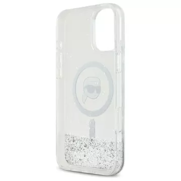 Etui Karl Lagerfeld do iPhone 16 Plus 6.7" Magsafe Hardcase Transparent Liquid Glitter Karl Head 