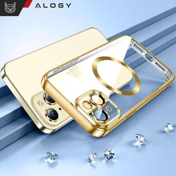 Etui MagSafe Case do iPhone 15 Plus Glamour Luxury obudowa Slim Ring Alogy Złoty przezroczysty + Szkło