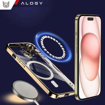 Etui MagSafe Case do iPhone 15 Plus Glamour Luxury obudowa Slim Ring Alogy Złoty przezroczysty + Szkło