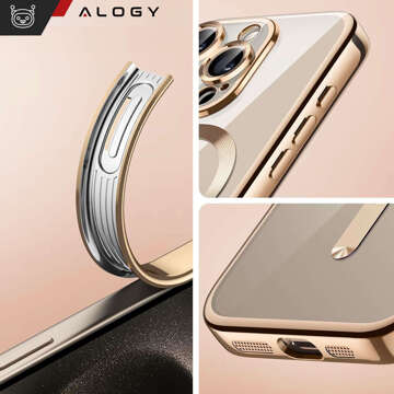 Etui MagSafe Case do iPhone 15 Pro Glamour Luxury obudowa Slim Ring Alogy Złote przezroczyste + Szkło