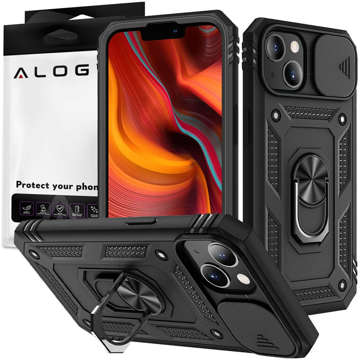 Etui Pancerne do Apple iPhone 13 Mini z osłoną aparatu Alogy Camshield Stand Ring Duty Black + Szkło