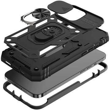 Etui Pancerne do Apple iPhone 13 Pro z osłoną aparatu Alogy Camshield Stand Ring Duty Black + Szkło