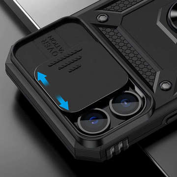 Etui Pancerne do Apple iPhone 13 Pro z osłoną aparatu Alogy Camshield Stand Ring Duty Black + Szkło