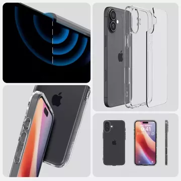 Etui + Szkło Spigen Ultra Hybrid do Apple iPhone 16 obudowa ochronna case na telefon Crystal Clear