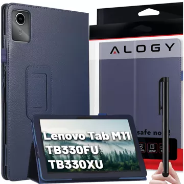 Etui + Szkło do Lenovo Tab M11 10.95" TB330FU/TB330XU/TB331FC stojak pokrowiec obudowa z klapką na tablet Case Alogy Granatowe + Rysik Gratis