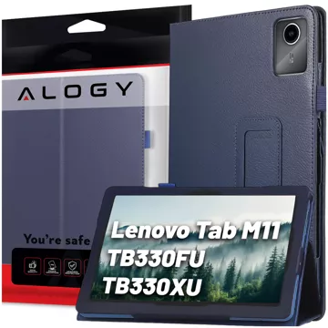 Etui + Szkło do Lenovo Tab M11 10.95" TB330FU/TB330XU/TB331FC stojak pokrowiec obudowa z klapką na tablet Case Alogy Granatowe + Rysik Gratis