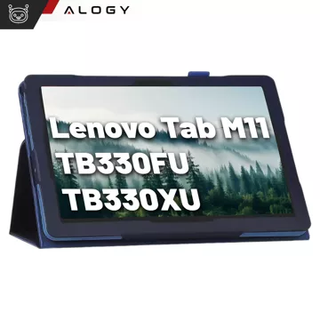 Etui + Szkło do Lenovo Tab M11 10.95" TB330FU/TB330XU/TB331FC stojak pokrowiec obudowa z klapką na tablet Case Alogy Granatowe + Rysik Gratis