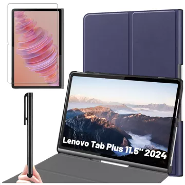 Etui + Szkło do Lenovo Tab Plus 11.5" 2024 TB351FU Alogy Book Cover Case obudowa na tablet Granatowe + Rysik Gratis