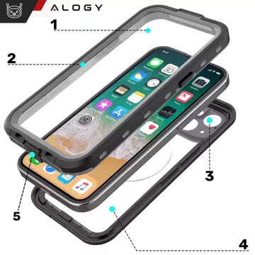 Etui Wodoodporne Alogy HydroArmor™ IP68 Case z przezroczystym tyłem Pancerna obudowa 360 do MagSafe do Apple iPhone 16 Plus