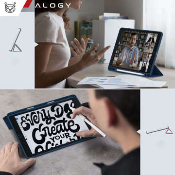 Etui do Apple iPad 10.2 9 gen 8/7 2021/2020/2019 Smart Pencil Case Alogy TPU obudowa na tablet Granatowe + Szkło