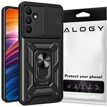 Etui do Samsung Galaxy A55 5G pancerne Slide Case Ring obudowa ochrona aparatu Camshield Alogy czarne + Szkło