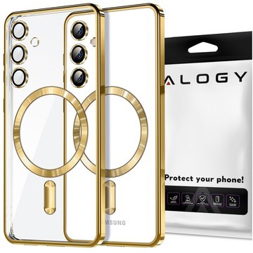 Etui do Samsung Galaxy S24 Mag Safe Glamour Case Ring obudowa ochrona aparatów Alogy Złote przezroczyste + Szkło