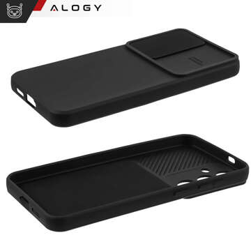 Etui do Samsung Galaxy S24+ Plus pancerne obudowa ochrona osłona aparatu Slide Camshield Case Alogy czarne + Szkło