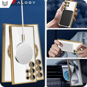 Etui do Samsung Galaxy S24 Ultra Mag Safe Glamour Case Ring obudowa ochrona aparatów Alogy Złote przezroczyste + Szkło