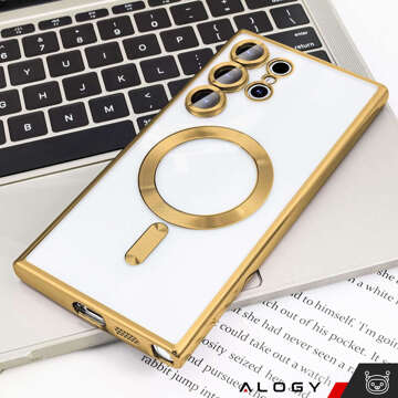 Etui do Samsung Galaxy S24 Ultra Mag Safe Glamour Case Ring obudowa ochrona aparatów Alogy Złote przezroczyste + Szkło