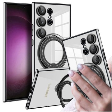 Etui do Samsung Galaxy S24 Ultra obudowa magnetyczne Ring Mag Safe Clear magnes do uchwytu Alogy Czarne przezroczyste + Szkło