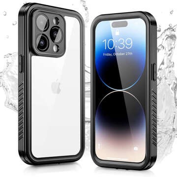 Etui do iPhone 14 Pro Max wodoodporne pancerne 360 Case Hybrid ochrona aparatu obiektywów IP68 Waterproof czarne