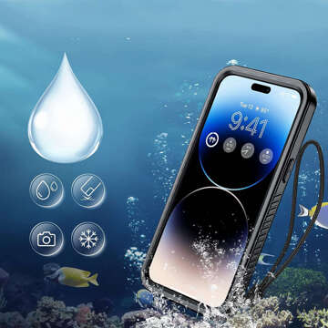 Etui do iPhone 14 Pro wodoodporne pancerne 360 Case Hybrid ochrona aparatu obiektywów IP68 Waterproof czarne