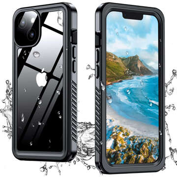 Etui do iPhone 14 wodoodporne pancerne 360 Case Hybrid ochrona aparatu obiektywów IP68 Waterproof czarne