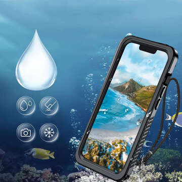 Etui do iPhone 14 wodoodporne pancerne 360 Case Hybrid ochrona aparatu obiektywów IP68 Waterproof czarne