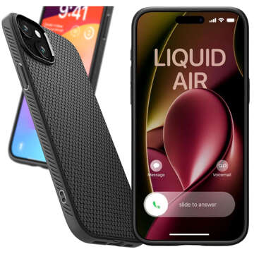 Etui do iPhone 15 Plus Spigen Liquid Air Case obudowa plecki ochronne Matte Black + Szkło