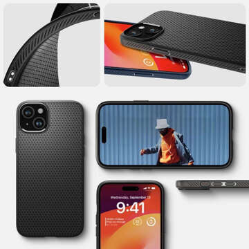 Etui do iPhone 15 Plus Spigen Liquid Air Case obudowa plecki ochronne Matte Black + Szkło