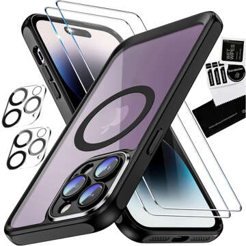 Etui do iPhone 15 Pro Obudowa Case +2x szkło na ekran i 2x obiektyw + Ring pancerne Alogy 360 Hybrid Set 6w1 czarno-przezroczyste