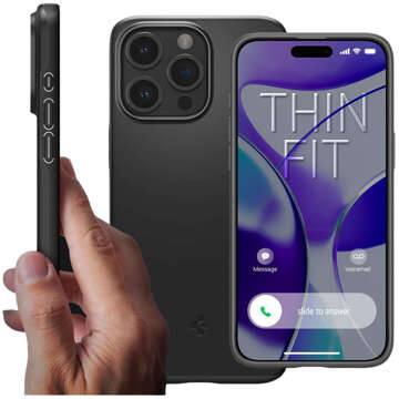 Etui do iPhone 15 Pro Spigen Tin Fit Case plecki ochronne na telefon Black + Szkło