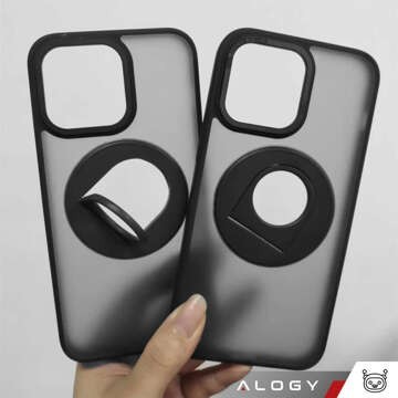 Etui do iPhone 15 Pro obudowa 360 Ring Case pancerne czarne matowe magnes do uchwytu Alogy + Szkło